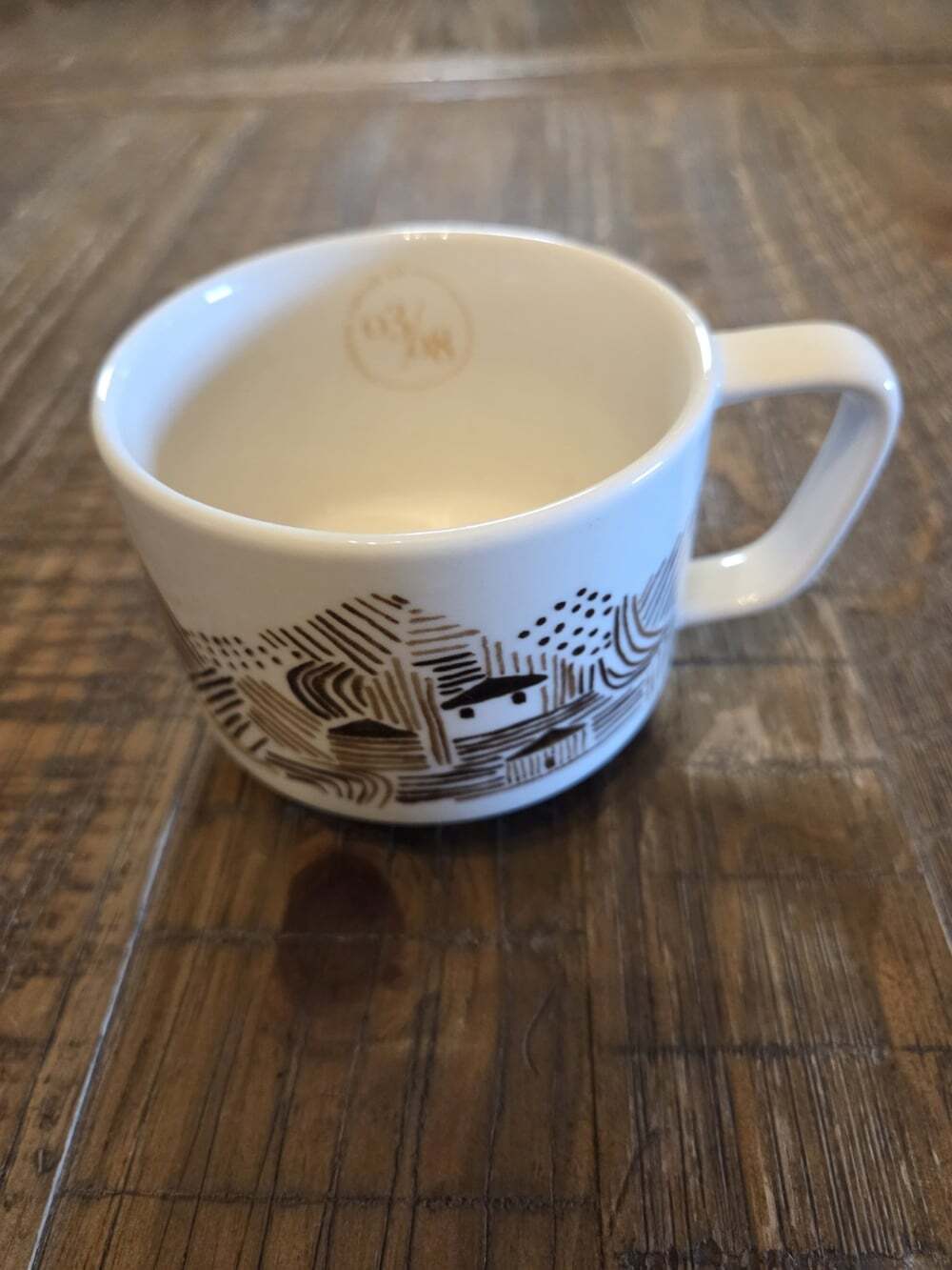 Starbucks Cup Shaped Mug, House Scene Line Drawing Pattern